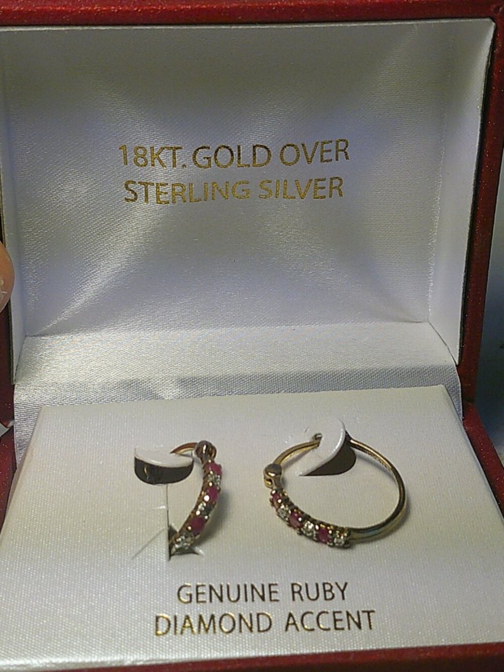 18KT Gold Over Sterling Silver Genuine Ruby Diamond Accent Hoops - SB6 D3